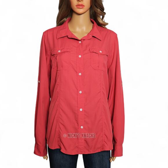 Duluth Trading Co Armachillo Cooling Button Front Long Sleeve Shirt Coral Size L - Picture 2 of 7